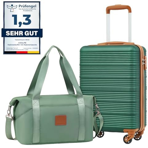 COOLIFE Handgepäck Koffer 55x35x20cm + 20L Reisetasche (40×25×20cm) für Ryanair & Easyjet mit 4 Silent Spinner Rädern & TSA-Schloss – ABS-Hartschale, Leicht Handgepäck Set