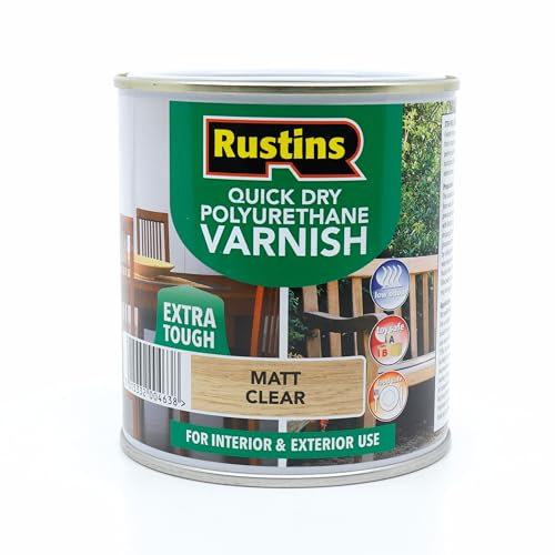 RustinsQuick Dry Poly Varnish Matt Clear 1ltr -Tough, Water-Based Clear Finish in Gloss, Matt or Satin; Durable Protection for Interior Wood, Furniture and Floors