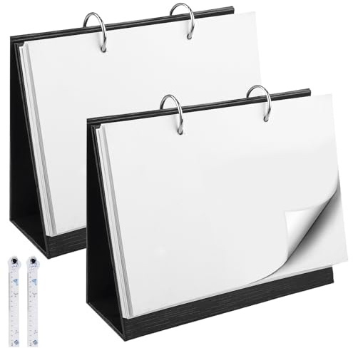 Lot de 2 calendriers de table vierges à faire soi-même, calendrier hebdomadaire amovible, calendrier vertical avec 2 règles de dessin animé, calendrier de table sans date pour la maison, le bureau
