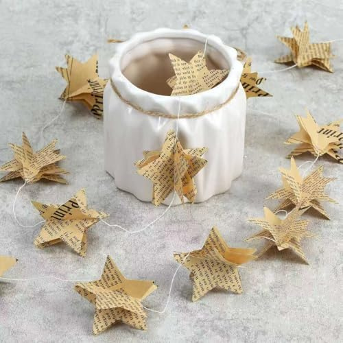 4 Pack Star Garland Vintage Book Garland Newspaper Bunting Strand String Banner for Party Holiday Christmas Wedding Decorate(Vintage)
