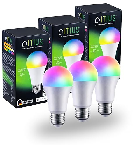 itius Matter LED Lampe E27 RGB + CCT | 3er-Set | Thread Mesh | Glühbirne Mehrfarbig Dimmbar, 2700–6400K, 900 lm, 10W Leuchtmittel Smart Home Beleuchtung für Alexa, Google, Apple