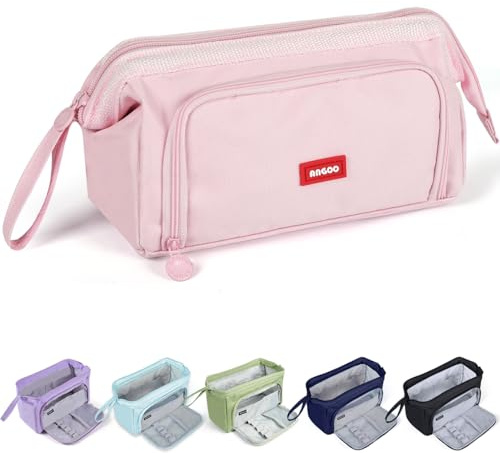 Large Pencil Case Big Capacity, Wide Opening Pencil Case Bag with Compartments for Girls Boys, Aesthetic Pencil Pen Bag Pouch Stationery Storage Organizer for School Office College Students (Pink)