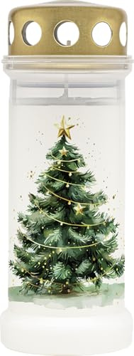 Bolsius Grave Light - White with Motif - Pack of 12 - Christmas - Length Burning Time 70 Hours - Funeral Candle & Memorial Candles - Clean Burning - Without Palm Oil