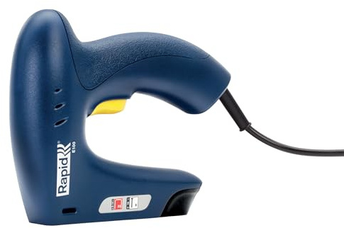 Rapid E100 Grapadora-clavadora eléctrica, Grapadora de tapicería 2 en 1 para proyectos de bricolaje, hogar y manualidades, Diseño ligero y ergonómico con contacto de seguridad en la punta (5001699)