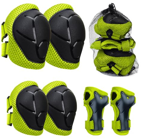 Rodilleras para niños, juego de 6 en 1, protectores de rodilla para patinaje en línea para niños y niñas, juego de coderas con protección de muñeca para niños de 3 a 8 años al patinar, andar en