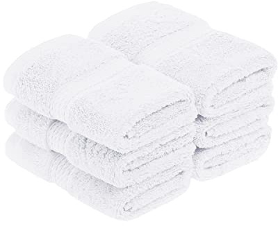 Superior Egyptian Cotton Pile Face Towel/Washcloth Set of 6, Ultra Soft Luxury Towels, Thick Plush Essentials, Absorbent Heavyweight, Guest Bath, Hotel, Spa, Home Bathroom, Shower Basics, White