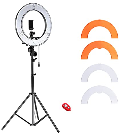 NEEWER RL-12 Anillo de Luz LED 14 Exterior/12 en El Centro con Soporte de Luz, Filtro de Color, Soporte de Teléfono para Maquillaje, Youtube, TikTok, Grabación de Vídeo con Cámara/Teléfono