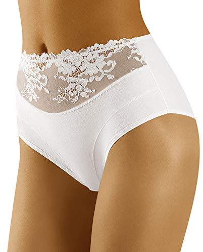 Wolbar Femme Slip Classique Dentelle Taille Haute WB415, Blanc,XL