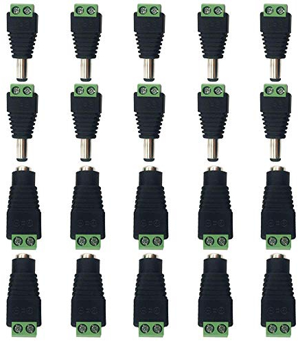 GTIWUNG 20pz Connettore DC Attacco Maschio Femmina, Connettori di Alimentazione DC, Barrel Power Jack Adattatore 12V per CCTV Security Camera DVR e LED Strip Light