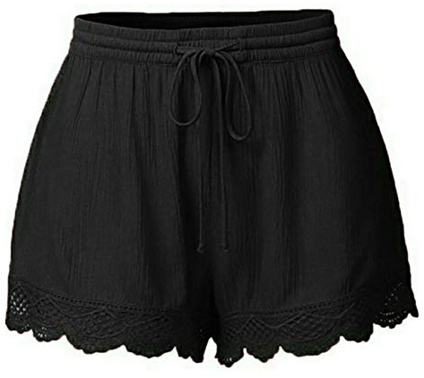 Lazzboy Frauen Lace Plus Size Seil Krawatte Shorts Yoga Sport Hosen Leggings Damen Spitze Sporthosen Sommerhosen Kordelzug Kurze Hose Taillenband Hotpants Strandshorts(Schwarz,5XL)