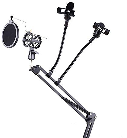 Bras de microphone réglable avec barre de suspension pour ciseaux avec clip de filtre Pop