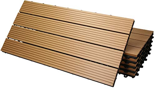 ECD Germany Dalles Terrasse Clipsables WPC 60x30 cm/6 pièces=1m² Teck Strié Aspect Bois Panneaux avec Système à Clic et Drainage Revêtement de Sol Carrelage Lames Patio Jardin Extérieur