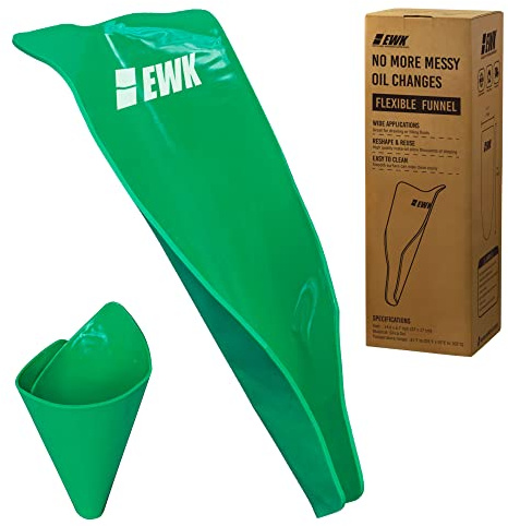 EWK Flexible Oil Funnel, Spill-Free, Reusable Moldable Funnel for Clean Oil Changes, Car & Motorcycle Maintenance, Coolant & Fluid Draining, Easy Store Roll-Up Design