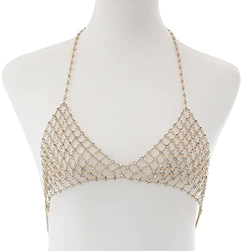ALLFORYOU Chaîne corporelle Sexy avec Strass Soutien-Gorge Crystal Bijoux de Luxe pour Ornements Décoration Bijoux pour Femmes