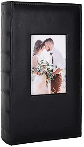 Photo Album 4x6 for 300 Photos Pictures PU Leather Cover Black Inner Page for Wedding Albums Family Photo Book Baby Anniversary Pocket Vacation Birthday Christmas Photo Albums Gift (Black)