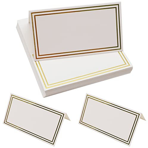 25pcs Place Cards,Table Place Name Cards Wedding Name Place Cards,Small Tent Cards with Gold Foil Border,Perfect for Weddings, Banquets,Events,Xmas Reception Seating Food Home Decorations Office