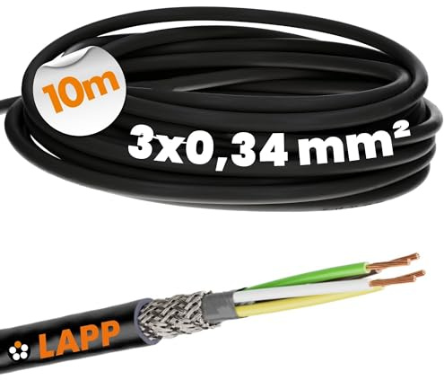 Lapp 1030496 Câble de commande blindé LiYCY 3 x 0,34 mm² I Résistant aux UV I Câble de signal à 3 fils I Câble de données pour l'extérieur I Câble de connexion LED Noir 10 m