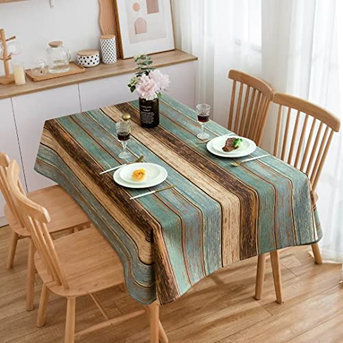 Manteles Antimanchas Verde Marrón Mantel Lino Efecto de Madera Rústico Tablones de Madera Patrón 180 x 140 cm Fácil de Limpiar Mantel Mesa Rectangular Cocina Jardín para Mesas Rectangular Manteles