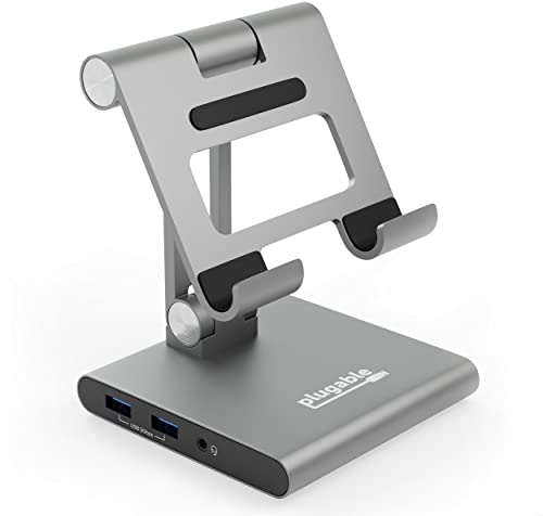 Plugable 8-in-1 USB C Hub for iPad with Stand, 100W Pass-Through Charging, USB C Docking Station for iPad, 1x HDMI, 2X USB, Audio, SD, Driverless, Compatible with Windows, iPadOS, Phones, Tablets