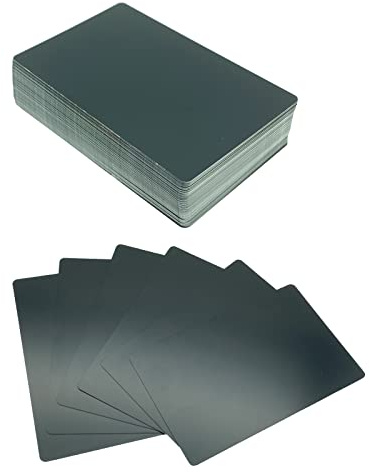 Xreuctop 100 stycken visitkort i metall, 0,2 mm vattentäta aluminium visitkort lasergravering svart namnkort, tomt metallkort för kontorskunder gör-det-själv presentkort, 86 x 54 mm