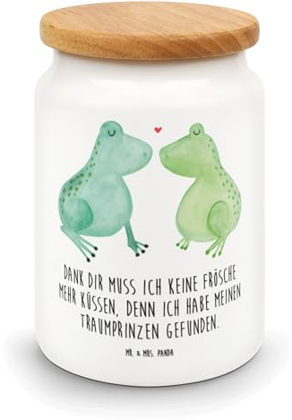 Mr. & Mrs. Panda Vorratsdose Frosch Liebe - Geschenk, Freund, Pärchen, Fröschchen, Schüttdosen, Ehemann, Ehefrau, Aufbewahrungsdose, Keksdose,
