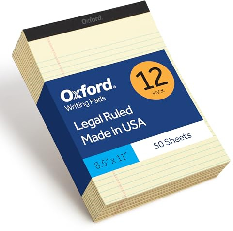 Oxford Premium Legal Pads, 12 Pack, Premium Note Pads, 50 Legal Rule 8.5 x 11 Sheets, Canary Yellow Paper with Firm Back, Professional Legal and Office Notepads