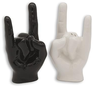 Winkee Rocks - Rock Hand Salt & Pepper Shaker aus Keramik I Die rockigen Gewürz Streuer in Metal Hand Optik I Heavy Metal Geschenk