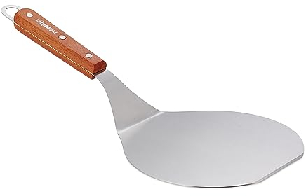 Relaxdays Pizzaschieber, Pizza & Flammkuchen, Pizzaschaufel BxT: 16,5 x 17,5 cm, Edelstahl, Holzgriff, Silber/braun