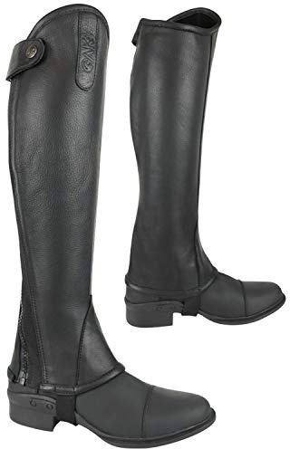 AK Premium Curved Zip Full Grip Leather Horse Riding Half Chaps – Durable, Comfortable Equestrian Leg Protection for Men & Women – Non-Slip, Flexible Fit for Everyday Riding AKRS-1013 (Black, 4XL)
