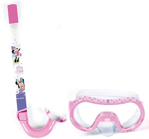 ARDITEX Set snorkeling per bambini con maschera e boccaglio Topolina Disney – Maschera regolabile 14x20,5x11 cm, tubo 33 cm, dai 3 anni, ideale per mare piscina e vacanze