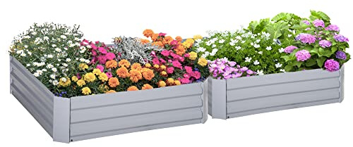 Outsunny Hochbeet Set 2-TLG. Gartenbeet für Garten 100 x 100 x 30 cm Grau