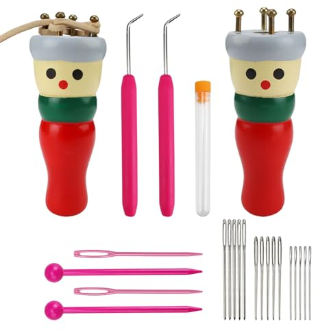 HERKINDNESS 2 Sätze Strickliesel Erwachsene, Strickliesel aus Holz, Webrahmen für Kinder ab 6 Jahre, Strickset für Anfänger mit Großem Nadelset, Niedliche Form, Perfekt für DIY-Strickaktivitäten