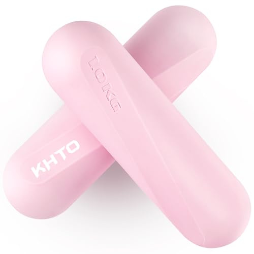 KHTO Food Grade Silicone Dumbbell Weight Bars for Women, Pink (2.2 LB | 4.4 LB Pair), Non-Slip Hex Sides Dumbbell Set for Home Gym Workout, Walking, Yoga, Dance, Barre, Pilates