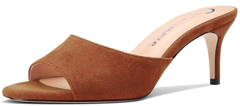 Castamere Femmes Mi Kitten Talon Heel Ouvert Rond Bout Sandales Slip-on Décontracté Dress Mules Chaussures Bureau Été Chaussures 6.5 CM Heels Marron Foncé 40 EU