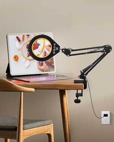 NEWACALOX 10X 5X Lupe mit Licht, 5 Farbmodi dimmbare Lupe mit Klemme,Schreibtisch Lupenlampe für Handwerk Hobby Lesen Malen Nähen Schließen Arbeit (gelb)