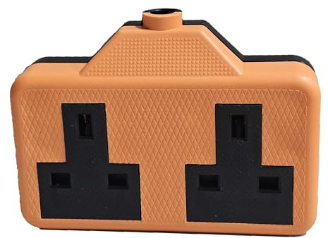 Mr Gadget's Solutions Heavy Duty 2-vägs 13 A förlängningsuttag – gummerat dubbelt uttag med hårt gummihölje, hållbar släpande förlängning för inomhus- och utomhusbruk, perfekt för hem (orange)