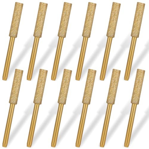 Piriuuo 12 Pcs 3/16-Inch Diamond Chainsaw Sharpener Bits, High Hardness Chainsaw Sharpening Stones Chainsaw Files for Sharpening Titanium Plated Sharpening Burr for Chain Saw Jewelry Stone (4.8mm)