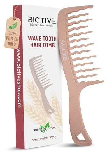 BICTIVE® Pettine Denti Larghi per Onde. Pettine Capelli Ricci e Tutti i Tipi. Districante, Anti Rottura et Per Definire i Ricci. Pettine Largo, Spazzola Volume | Materiale Sostenibile