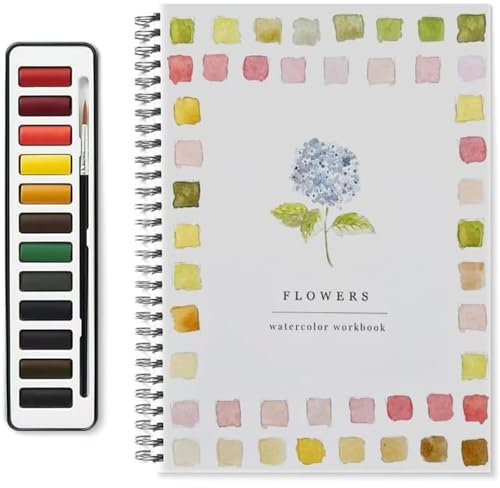 Y-M-H Aquarell-Arbeitsbücher, Aquarellfarben-Set mit 12 Farben und Pinsel, Malzubehör für Kunsthandwerk, Aquarellbuch für Kinder, Erwachsene und Jugendliche (C)