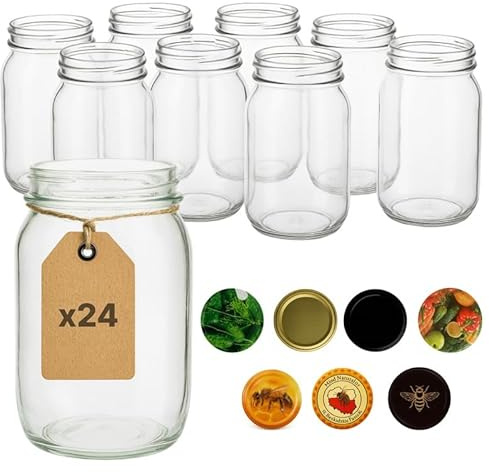 ART TWIST HOME Glasburkar med Skruvlock 24x 900ml – Hållbara Mångsidiga Förvaringsburkar i Tjockt Glas - Perfekta för Sylt Honung Juice Pickles Marmelad Hemlagade Inläggningar och Praktisk