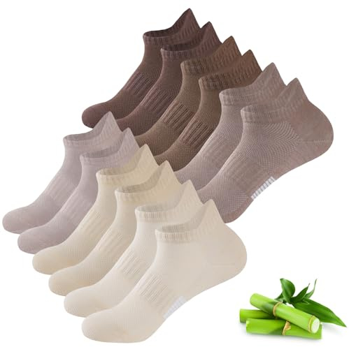 inaWarm Bambu sneakers strumpor dam 39–42 35–38, 6 par ventilerande sportstrumpor, korta löparstrumpor dam gåva med presentförpackning, 6 x brun, 39-42 EU