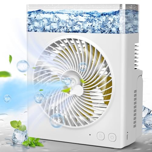 Ventilatore nebulizzatore portatile, 8000 mAh, ventilatore a batteria ricaricabile da 20,3 cm con serbatoio d'acqua da 600 ml, ventole di raffreddamento da scrivania per esterni, perfette per casa