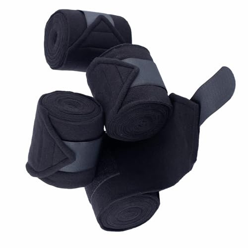 4Pcs Black Horse Bandages Leg Wraps, 12cm Equestrian Leg Wraps Stable Bangages for Horse/Pony Lightweight Breathable