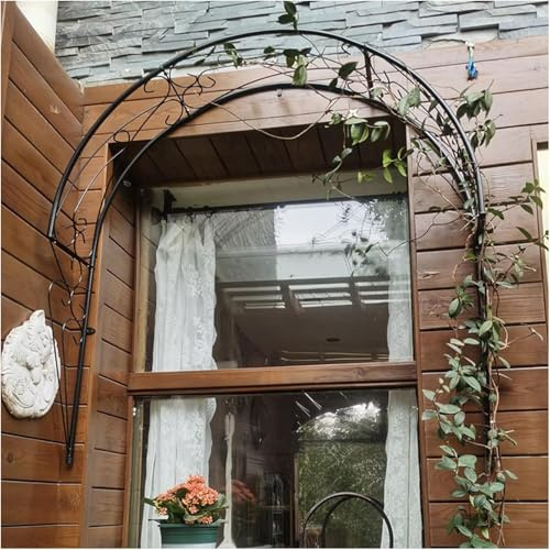 Genérico Enrejado de Arco metálico para jardín para trepadoras, Arco de Rosas metálico de Pared para Ventanas, Puertas y entradas(Size:100 x 21 x 105cm,Color:Negro)