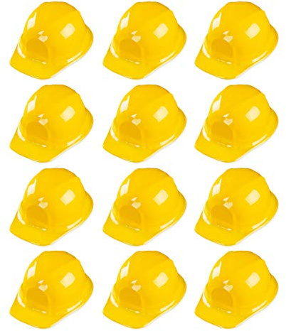 Super Z Outlet 12 Pack Yellow Construction Hard Hat Plastic Birthday Party Supplies Worker Caps Set Halloween Costume Toy