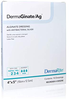 Dermarite Industries Deracinate Ag Silver Alginate, 4 X 5, 10 Count