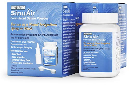 SinuAir Sinus Rinse Salt Solution - Saline Powder for SinuPulse System, Neti Pot Flush, Nasal Wash Squeeze Bottle, & Nose Irrigation, Enhanced Formulation & Cleaning for Sinuses, 200g Bottle (3-Pack)