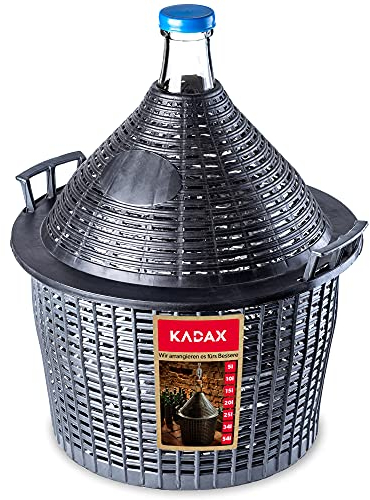 KADAX - Globo de Cristal con Cesta de plástico, tapón de Goma, Abertura Estrecha, Botella de Vino, Botella de Cristal, gallón, Recipiente de fermentación, Cristal y plástico, Gris, 25l