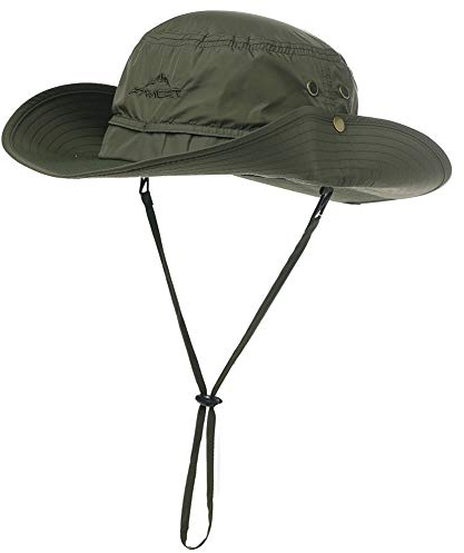 Comhats Mens UPF 50 Sun Hat for Women Foldable Wide Brim Waterproof Safari Hat Fishing Hiking Walking Gardening Outdoor Aussie Outback Hat Windproof Army Green L/XL