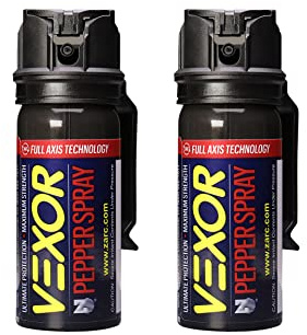 Vexor Police-Strength Pepper Spray 2-Pack with Belt Clip, 20ft Range, Flip Safety - for Self Defense